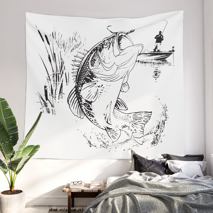 Bass Fishing Wall Tapestry by Salmoneggs