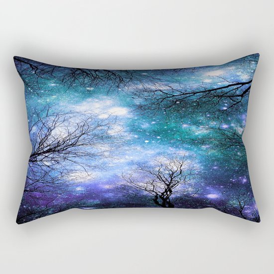 Black Trees Teal Violet Space Rectangular Pillow