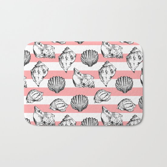 Seashells. Striped pattern Bath Mat