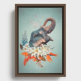 Elephant Flowers Art Framed Canvas