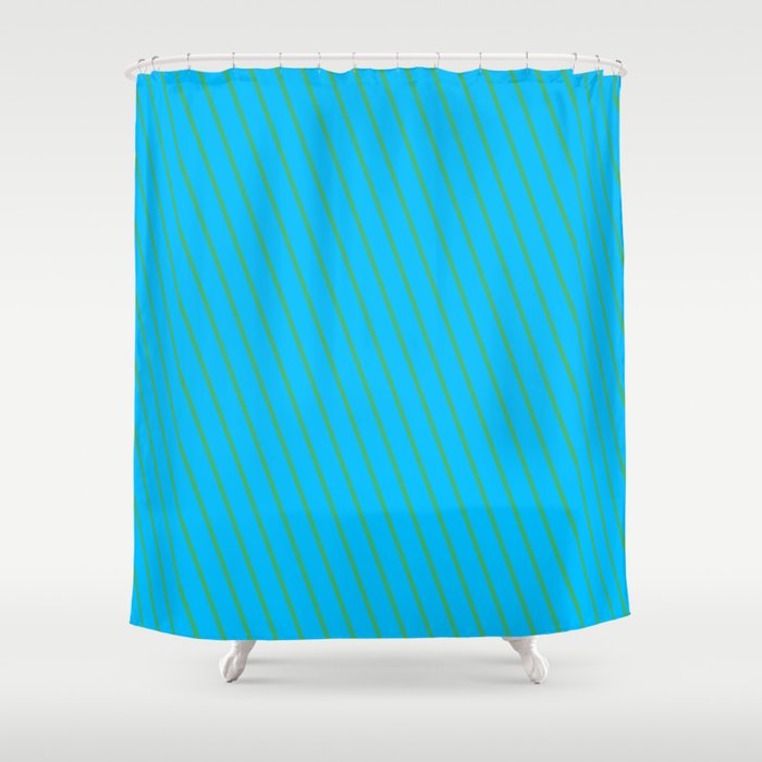 Sea Green and Deep Sky Blue Colored Stripes/Lines Pattern Shower Curtain