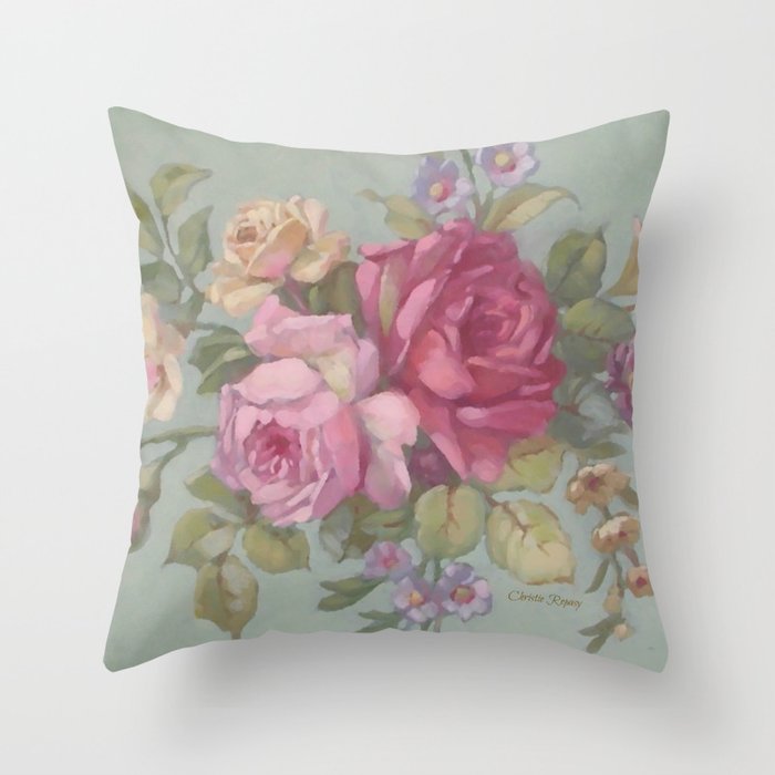 French Fleurs Rose Bouquet Throw Pillow