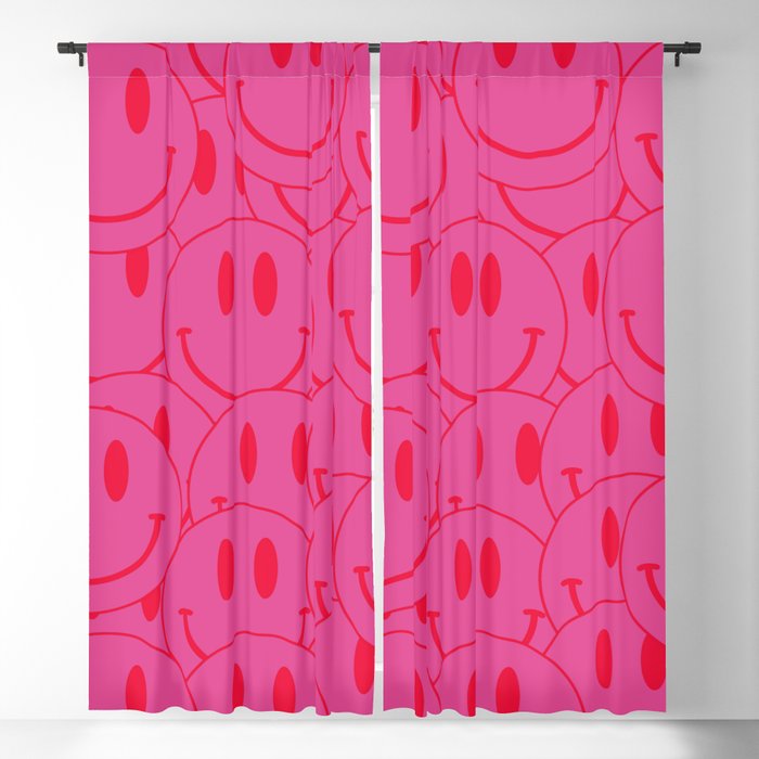 All Smiles -Large Pink and Red Smiley Face Mania - Preppy Aesthetic Blackout Curtain