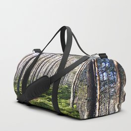 Sunlight Through a Scottish Birch and Pine Forest in Afterglow Duffle Bag