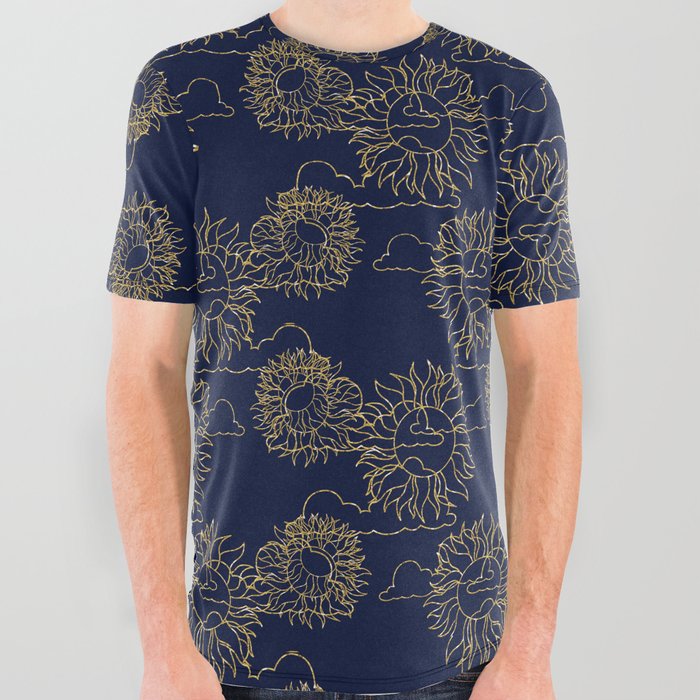 celestial magic floral on blue pattern All Over Graphic Tee