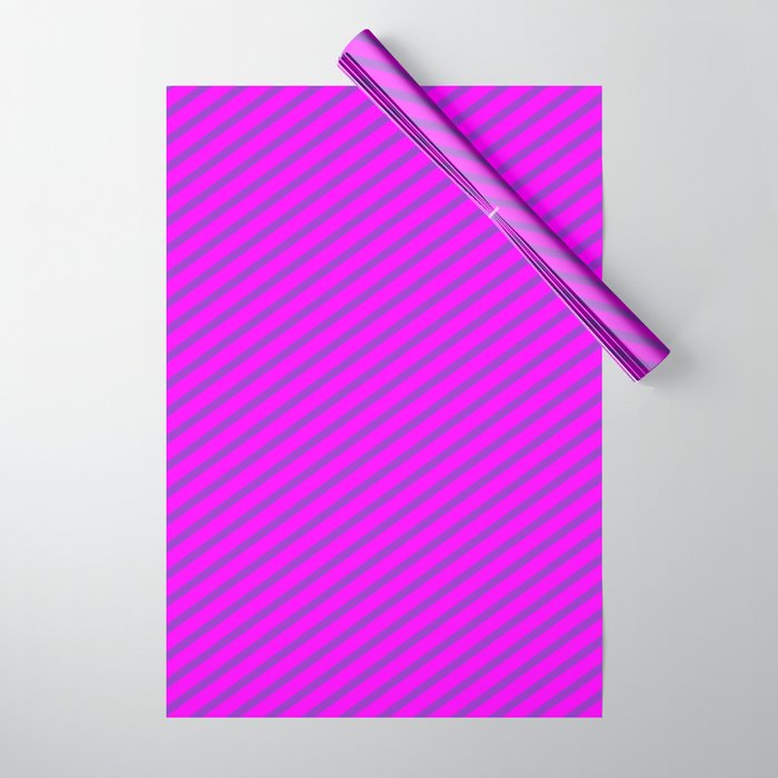 Fuchsia & Dark Orchid Colored Striped/Lined Pattern Wrapping Paper