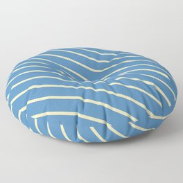 [ Thumbnail: Beige and Blue Colored Lined/Striped Pattern Floor Pillow ]