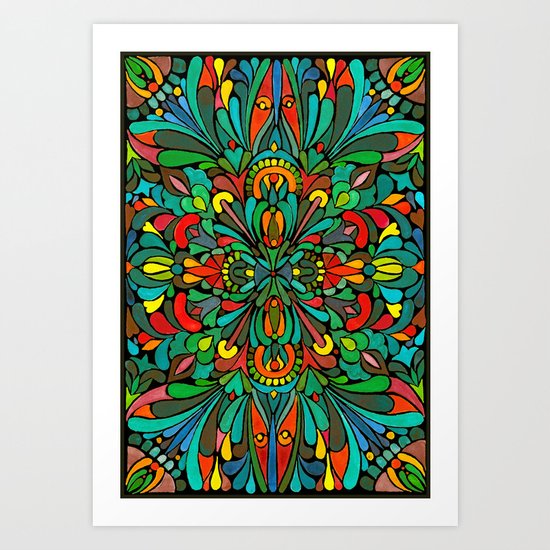 Green red orange pattern Art Print