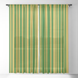 [ Thumbnail: Goldenrod and Dark Green Colored Stripes Pattern Sheer Curtain ]