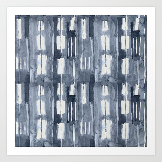 Simply Shibori Lines in Indigo Blue on Lunar Gray Art Print
