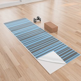 [ Thumbnail: Dim Gray and Light Sky Blue Colored Striped/Lined Pattern Yoga Towel ]