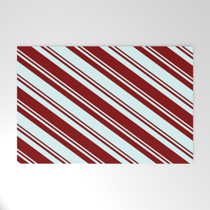 Maroon & Light Cyan Colored Lines/Stripes Pattern Welcome Mat