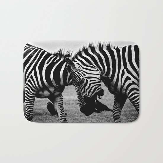 Let's Fight! // Wildlife Zebra Black Adn White Photography #society6 #art #prints Bath Mat