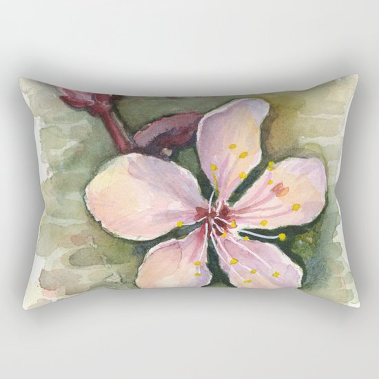 Cherry Blossom Watercolor Painting | Spring Flowers Rectangular Pillow