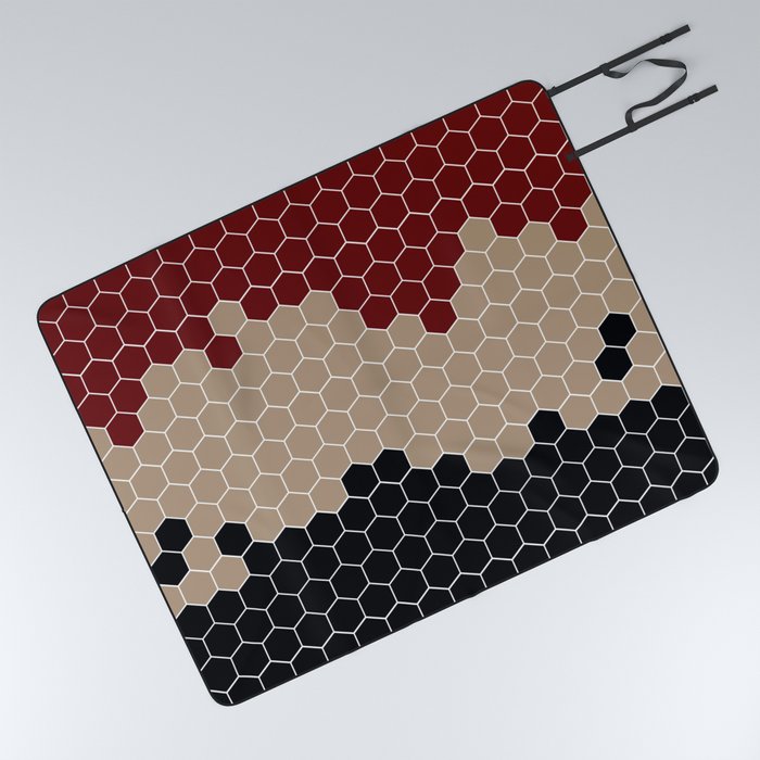 Honeycomb Red Beige Black Hive Picnic Blanket