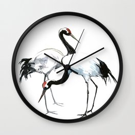Japanese Cranes, Asian ink Crane bird artwork design Wall Clock | Cranes, Ink, Watercolorbirds, Minimalist, Grayblack, Painting, Asianwatercolor, Asianink, Japaneseink, Japanesecrane 