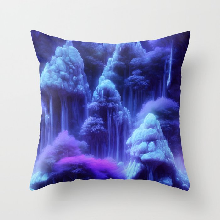 In the purple fantastic world. A beautiful blue trippy landscape forest. Throw Pillow