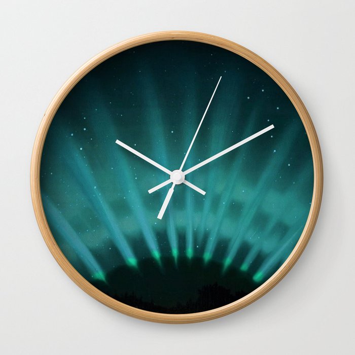 Vintage Aurora Borealis northern lights poster in blue Wall Clock