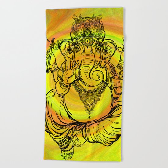 Lord Ganesha on Yellow Spiral Beach Towel