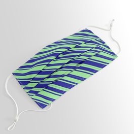 [ Thumbnail: Light Green & Dark Blue Colored Lined Pattern Face Mask ]