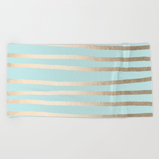 Simply Drawn Stripes White Gold Sands on Succulent Blue Beach Towel