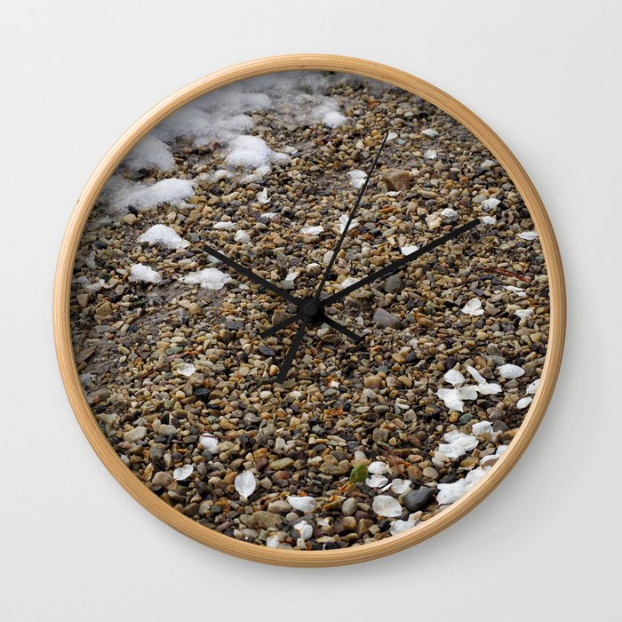 Snow, Pebbles, and Petals Wall Clock
