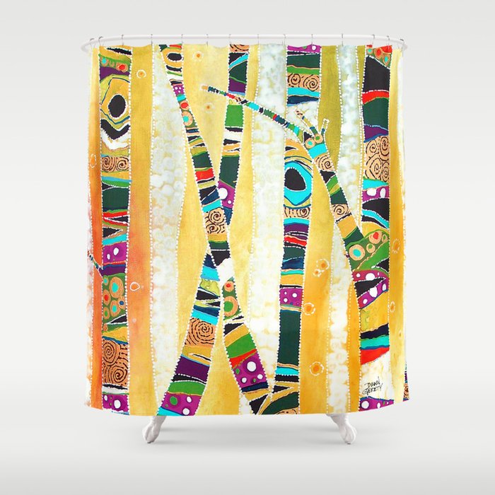 Runk Trees Birch Forest with Nest Shower Curtain