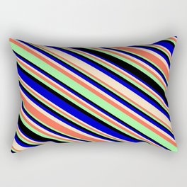 [ Thumbnail: Eye-catching Blue, Bisque, Red, Green, and Black Colored Lines/Stripes Pattern Rectangular Pillow ]