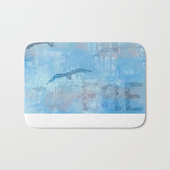 Free sea gull blue mixed media art Bath Mat