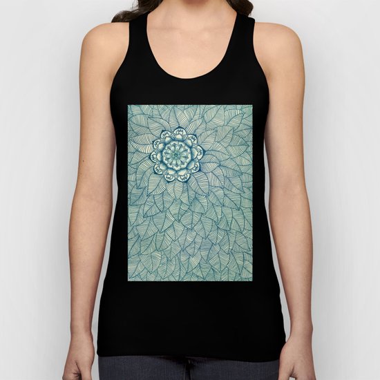 Emerald Green, Navy & Cream Floral & Leaf doodle Unisex Tank Top