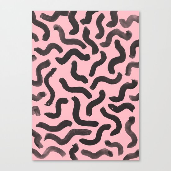 Paint Strokes - Black On Pink Canvas Print