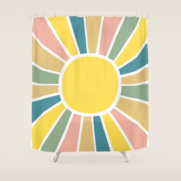 Retro Sunshine Shower Curtain by Wellington Boot Society6