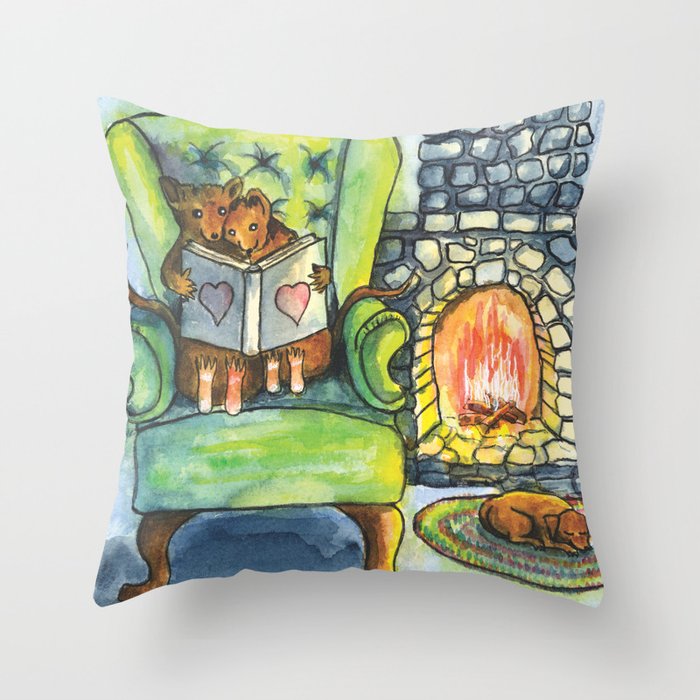 Cozy by the Fireplace Throw Pillow