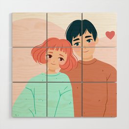 Young couple in love. Happy Valentine`s day Wood Wall Art