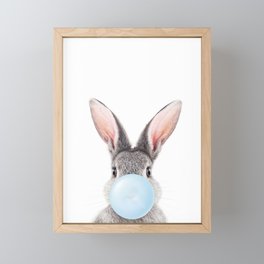 Grey Bunny Blowing Blue Bubble Gum, Baby Boy, Kids, Baby Animals Art Print by Synplus Framed Mini Art Print