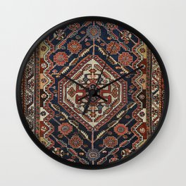 Persian Qashqai Old Century Authentic Colorful Aztec Royal Blue Red Vintage Patterns Wall Clock