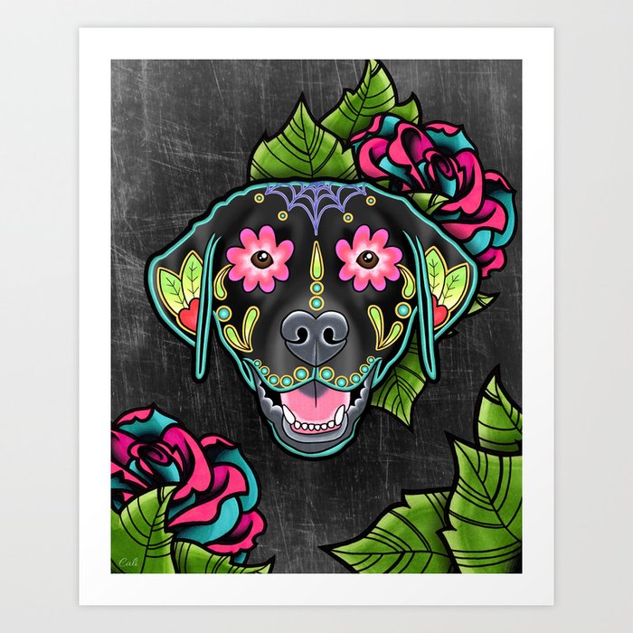 Labrador Retriever - Black Lab - Day of the Dead Sugar Skull Dog Art Print