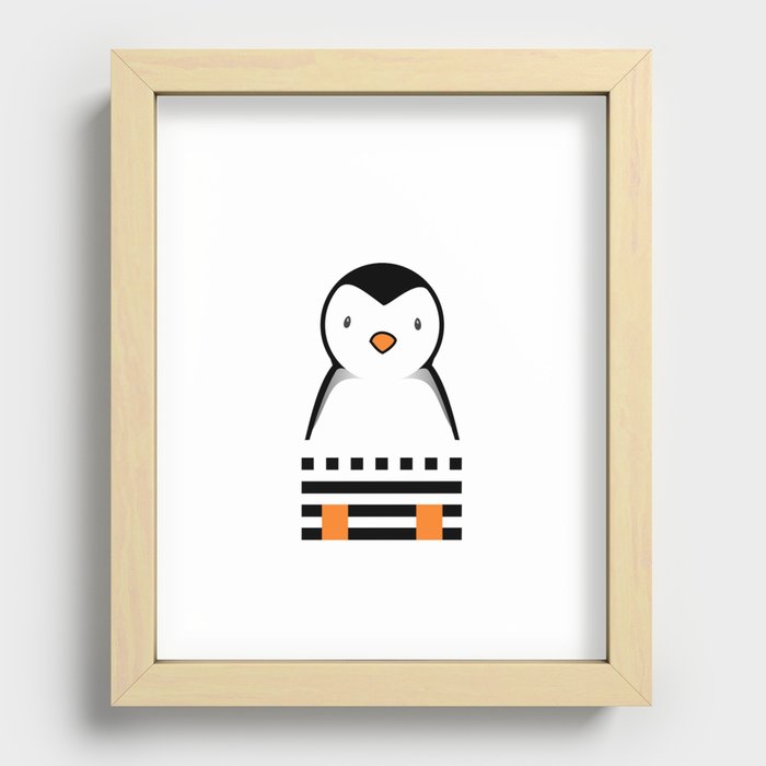 penguin on a white background with orange paws Recessed Framed Print
