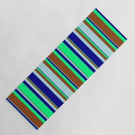[ Thumbnail: Dark Blue, Green, Brown, and Powder Blue Colored Lines/Stripes Pattern Yoga Mat ]