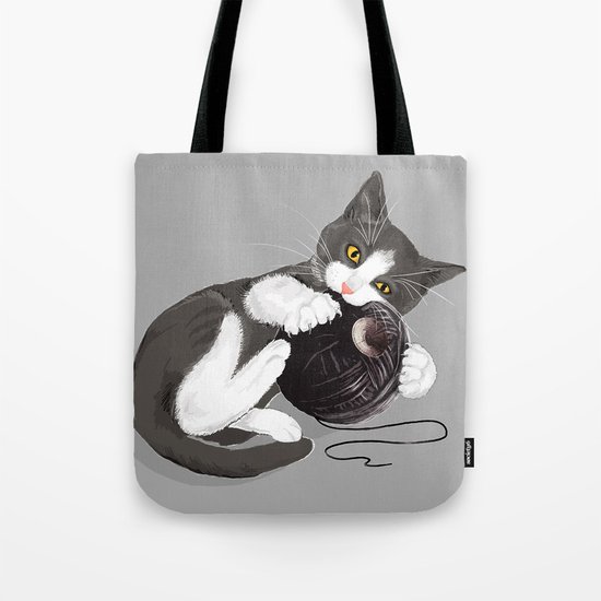 Kitten and Death Star Ball of Yarn Tote Bag