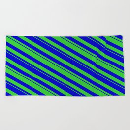 [ Thumbnail: Blue & Lime Green Colored Lines Pattern Beach Towel ]