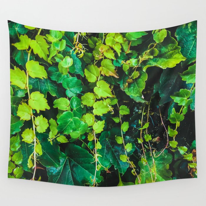 closeup green ivy leaves garden texture background Wall Tapestry