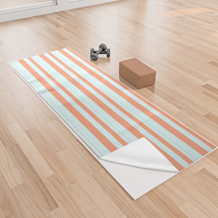 Light Salmon & Light Cyan Colored Stripes Pattern Yoga Towel