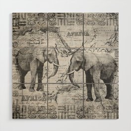African Spirit Vintage Elephant black white Wood Wall Art