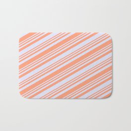 [ Thumbnail: Light Salmon and Lavender Colored Lined/Striped Pattern Bath Mat ]