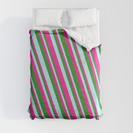 [ Thumbnail: Turquoise, Deep Pink, and Forest Green Colored Pattern of Stripes Comforter ]