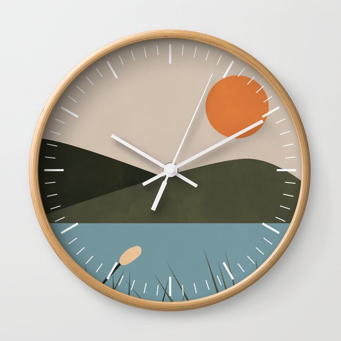 Mountain Lake Sun Boho Print Wall Clock