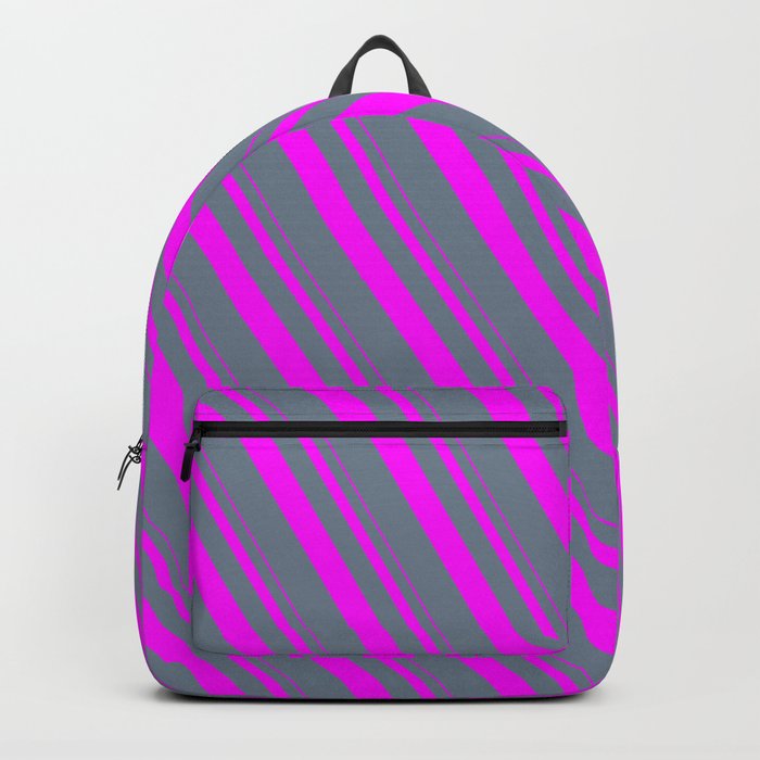 Fuchsia and Slate Gray Colored Lines/Stripes Pattern Backpack