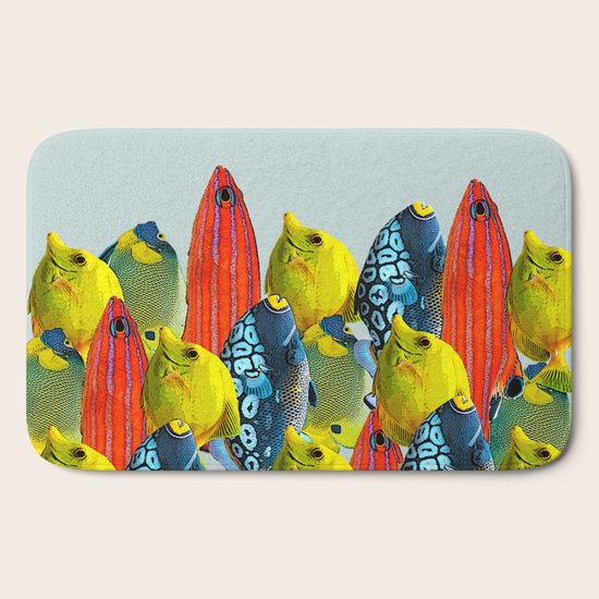 Tropical Fish Pattern Home Decor Duck Egg Blue Bath Mat By Lubo