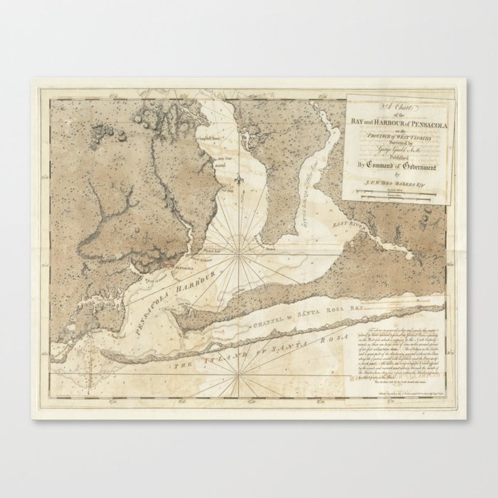 Vintage Map of Pensacola Florida (1780) Canvas Print
